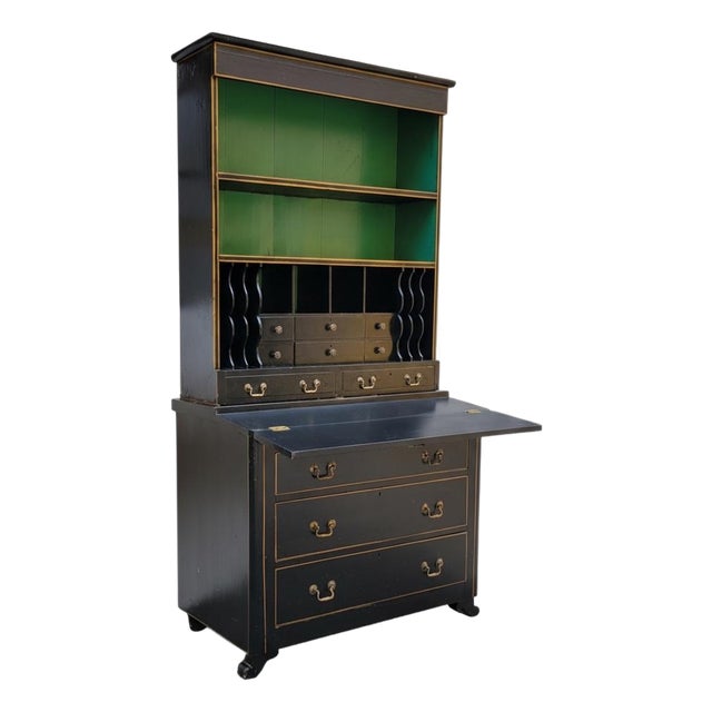 19th-C. American Federal Ebonized & Gilt Painted Drop Front Secretary Desk For Sale