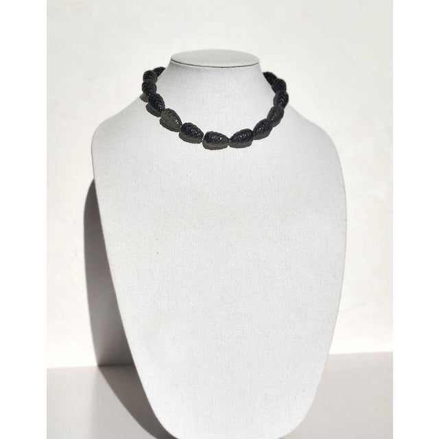 Natural Carved Golden Obsidian Beaded Necklace With Golden Obsidian Clasp, 17.5" For Sale - Image 10 of 10