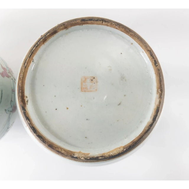 19th Century Pair of Chinese Chinoiserie Famille Rose Ginger Jars For Sale - Image 11 of 12