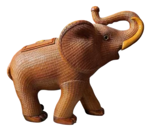 Vintage Chinese Wicker Elephant Box