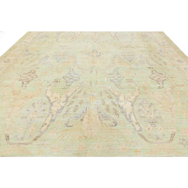 Modern Oushak Style Hand-Knotted Wool Area Rug in Soft Sage, Gold & Lavender For Sale - Image 10 of 12