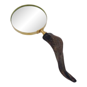 Vintage Mid 20th Century Brass Horn Handle Magnifying Glass in Wooden Box