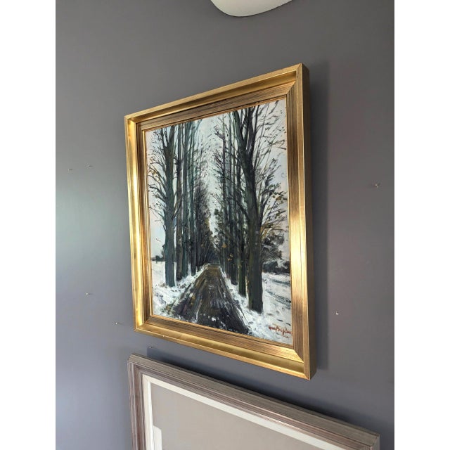 Mid-Century Modern 'Winter Pathway' Swedish Expressive Landscape Oil Painting, Framed For Sale - Image 6 of 10