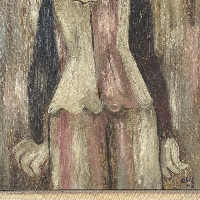 Exquisite & Unusual Pair of 1940s Circus Performers Portrait Paintings, Framed Original Oil on Board For Sale - Image 4 of 16