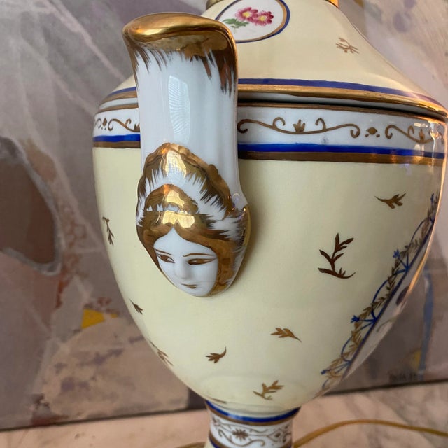 Vintage Late 20th Century Chelsea Style Hand Painted Floral Medallion Urn Style Lamps - a Pair For Sale - Image 4 of 9