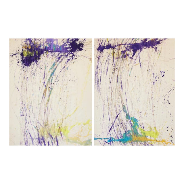 "Purple Yellow Double" Large Abstract Acrylic Performance Painting by Simon Findlay For Sale