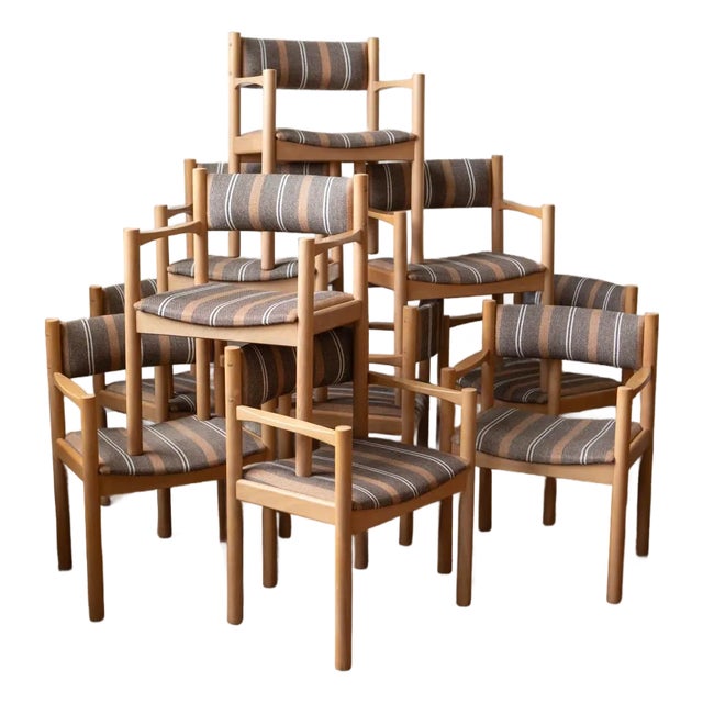 1970s Beech and Wool Dining Chairs Style of Børge Mogensen - Set of 10 For Sale