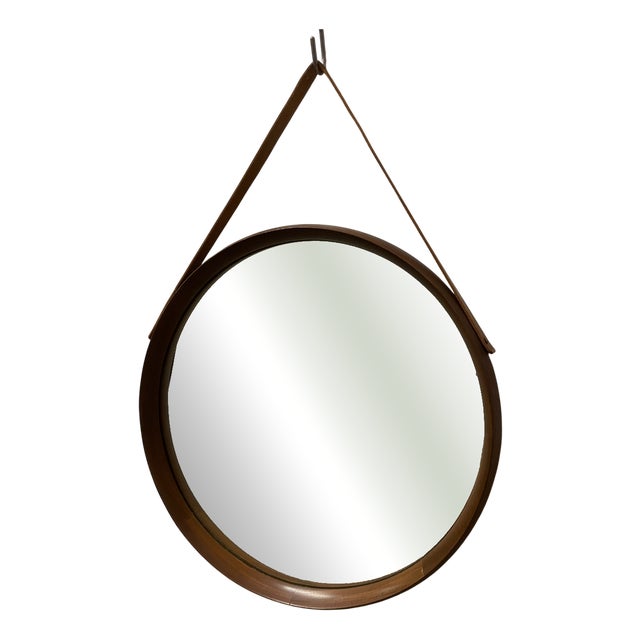 Round Teak Mirror, 1980s For Sale