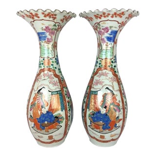 Pair of Large 19th Century Japanese Imari Porcelain Floor Vases, Meiji Period For Sale