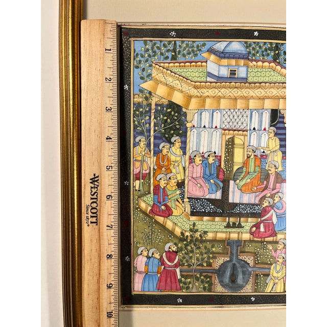 19th Century Antique Indian Mughal Miniature Gouache Painting of Emperor For Sale - Image 4 of 6