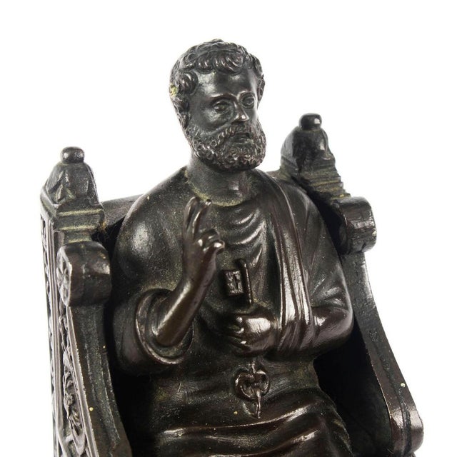 Antique Italian Grand Tour Patinated Bronze Sculpture of St. Peter, 19th-Century For Sale - Image 4 of 9