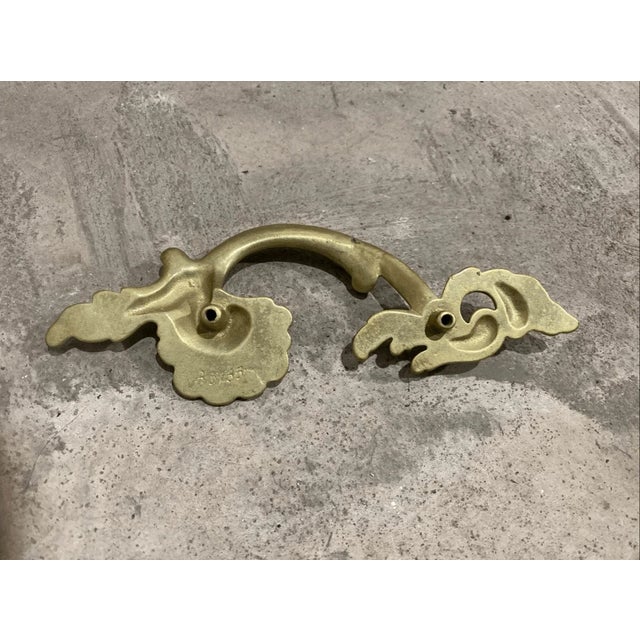 French Provincial Antique French Provincial Style Curved Painted Metal Solid Brass Drawer Pull For Sale - Image 3 of 6
