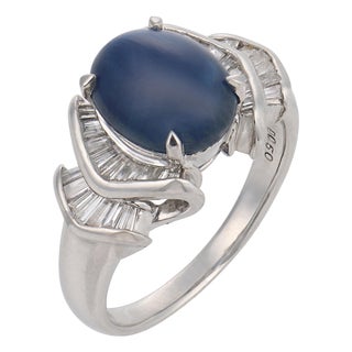 Vintage Gia 3.83 Carat Sapphire Diamond Platinum Ring, Size 6.5 For Sale