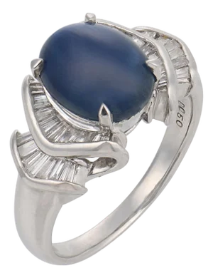 Vintage Gia 3.83 Carat Sapphire Diamond Platinum Ring, Size 6.5