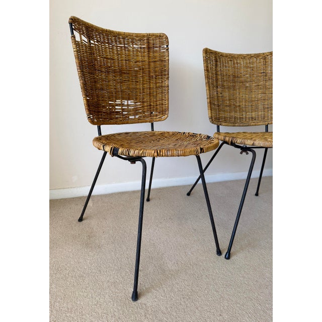 Mid-Century Modern Pair of Vintage Woven Wicker Side or Accent Chairs, Circa 1950s For Sale - Image 3 of 12