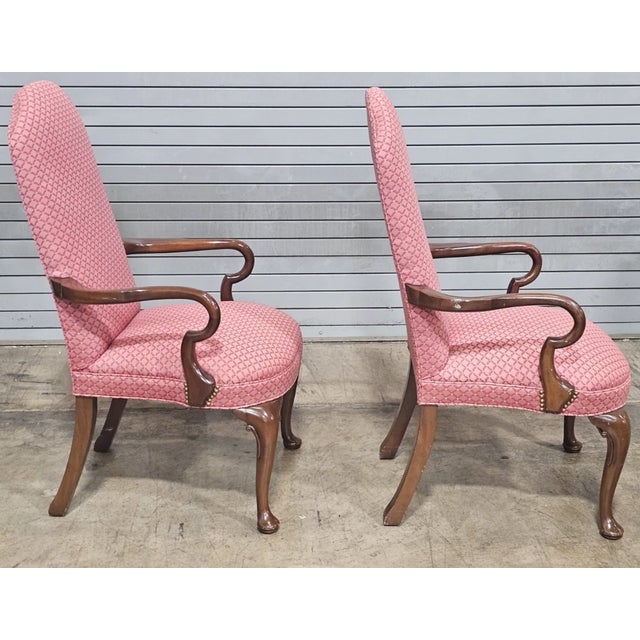 Late 20th Century Pair of Kittinger Williamsburg Queen Anne Style Mahogany Open Arm Chairs For Sale In Cleveland - Image 6 of 9