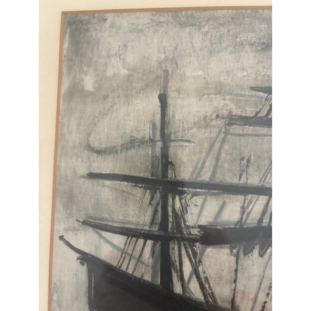1960s Harbor Scene in Manner of Bernard Buffet Signed Print For Sale In Miami - Image 6 of 11