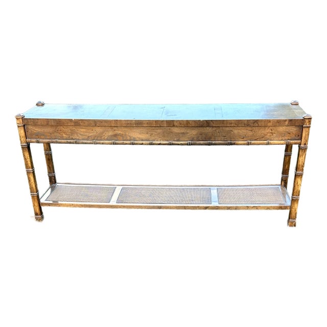 1970s Drexel Heritage Faux Bamboo & Cane Console Table For Sale