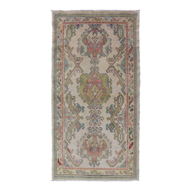 Layered Medallion Vintage Turkish Area Rug Oushak 2'10"x5'8" For Sale