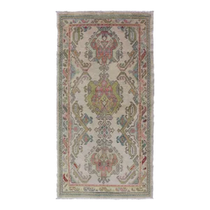 Layered Medallion Vintage Turkish Area Rug Oushak 2'10"x5'8"