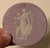 Antique 18th century Wedgwood round lilac jasperware medallion plaque. Jasper tablet with white applied sprigging. Depicts...