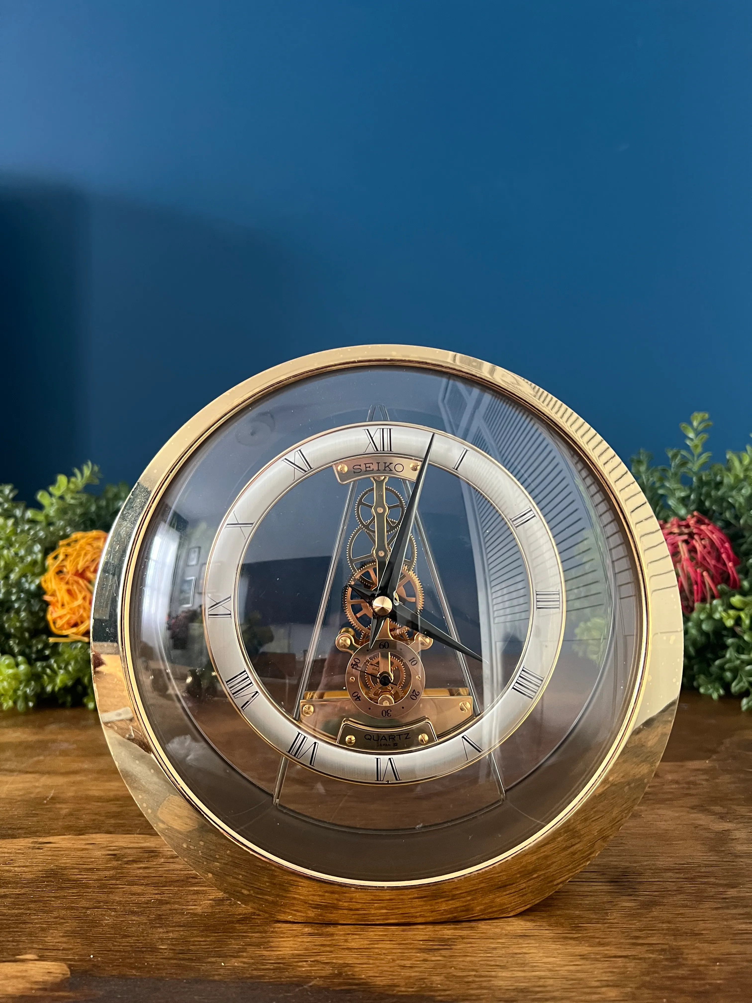 1990s Contemporary Seiko Skeleton Clock | Chairish