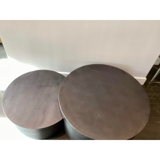 Steel Nesting Drum Coffee Tables, Gunmetal For Sale - Image 4 of 12