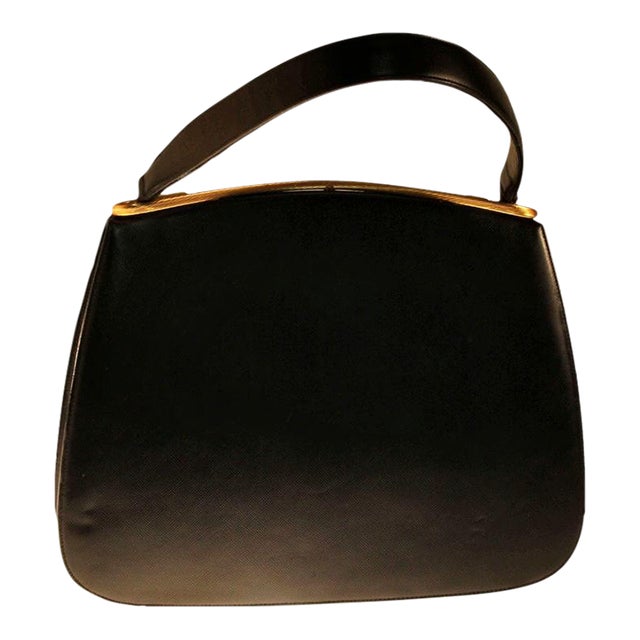 1960’s Dorian Textured Black Leather Kelly Bag For Sale