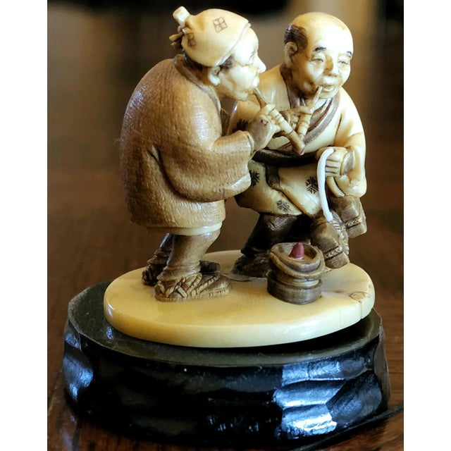 Exquisite Hand Carved Netsuke Figurine of Two Men Travelers For Sale - Image 11 of 12