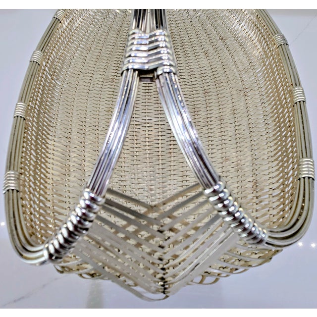 Metal Late 20th Century Christofle Silver-Plated Woven Basket Centerpiece, Handwoven Paris For Sale - Image 7 of 9
