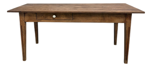 Pine Farmhouse Table with Drawers and Fluted Legs, France, 1950s