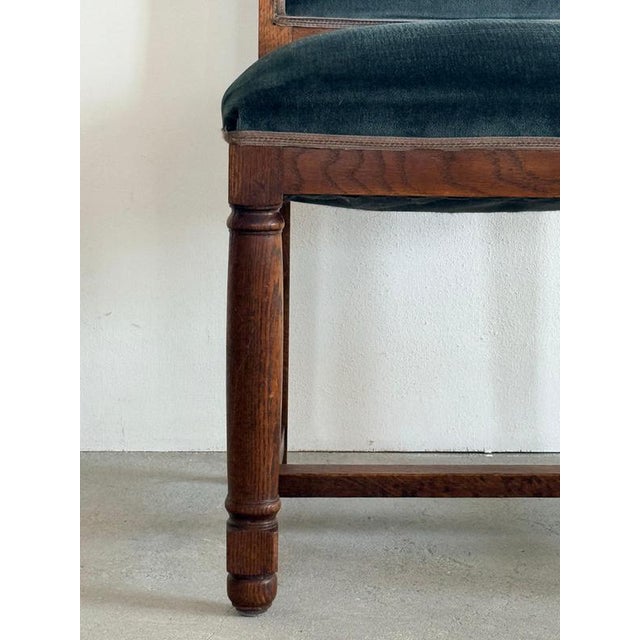 1930s Amsterdam School Style Oak Side Chair in Green Velvet, Netherlands, 1925 For Sale - Image 5 of 9