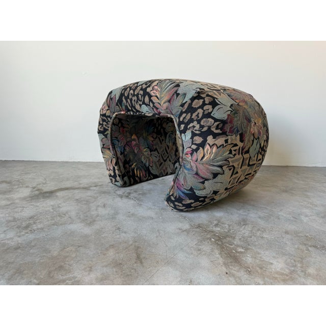 Available for sale this beautiful Vintage Postmodern scroll-style waterfall upholstered beach or ottoman. Postmodern...