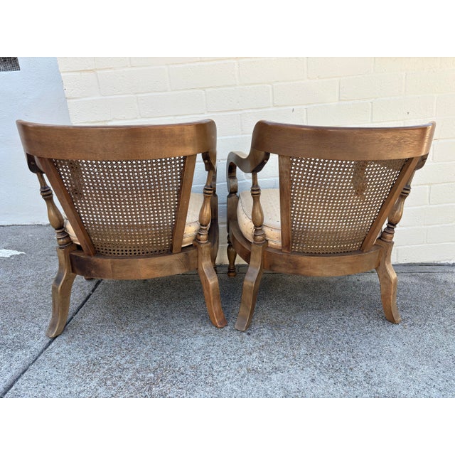 Vintage Pair of Stanley Furniture Company Cane Back Chairs. Excellent condition. Minor household wear. H: 27.25 inches W:...
