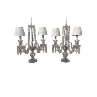 Pair of Vintage Crystal Girandoles/Chandelier Lamps For Sale