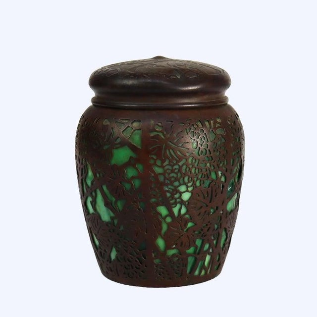 Art Nouveau Antique Tiffany Studios Reticulated Foliate Sterling Silver Overlay C1900 For Sale - Image 3 of 12