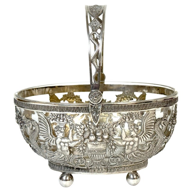 Empire Style Silver & Crystal Swing-Handle Basket /Sphinx Decoration, C. 1820 For Sale - Image 10 of 18