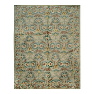 10x14 Radiant Cassandra Green Floral Modern Hand Knotted Wool Carpet Rug For Sale