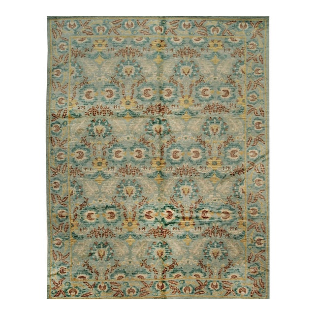 10x14 Radiant Cassandra Green Floral Modern Hand Knotted Wool Carpet Rug For Sale