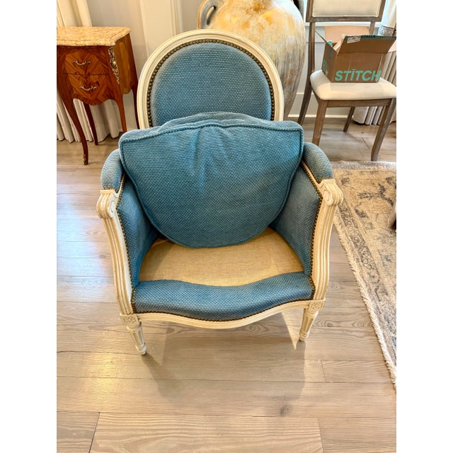 1940s French Louis XVI Style Painted Bergere Armchair For Sale - Image 9 of 11