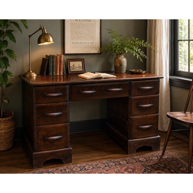 Spanish Revival 1950s Brown-Saltman “Montecito” Solid-Wood Double-Pedestal Desk — Labeled, Los Angeles For Sale - Image 3 of 12