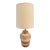 1960s Turned Studio, Pottery Ceramic Lamp, Striped Orange, and Cream Glaze With Shade For Sale