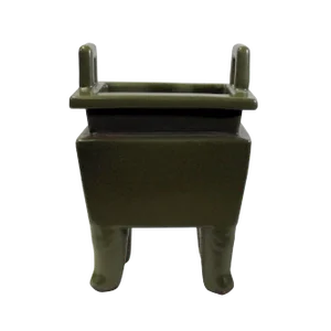 Chinese Handmade Dark Olive Green Ceramic Accent Ding Holder
