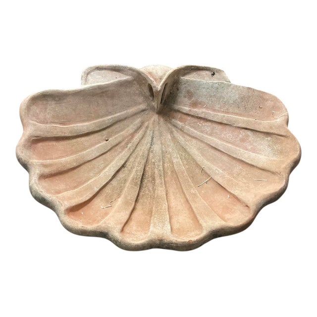Italian Vintage Italian Terracotta Scalloped Shell Bird Bath For Sale - Image 3 of 12
