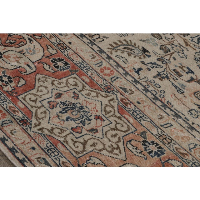 Antique Mahal Geometric Cream Pink Res and Blue Wool Paisley Rug For Sale In New York - Image 6 of 10