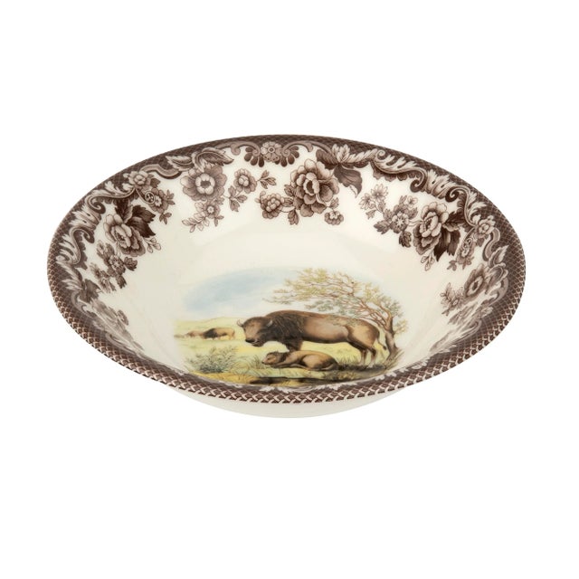 English Spode Woodland American Wildlife Ascot Cereal Bowl 8", Bison For Sale - Image 3 of 3