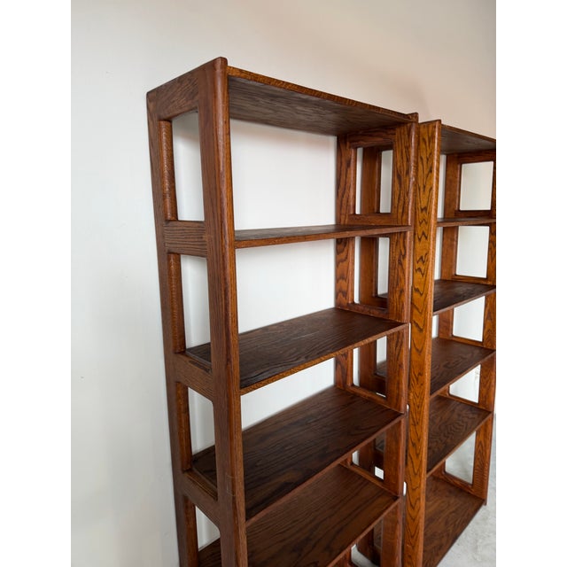 1970s Mid-Century Lou Hodges Style Solid Oak Six-Tier Bookcases – A Pair For Sale In Miami - Image 6 of 15