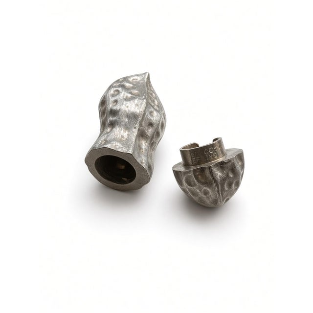 Vintage Mexican Sterling Silver Peanut Box, Hammered Texture, Twist-Off Cap, 12.57g, 2" For Sale - Image 4 of 7