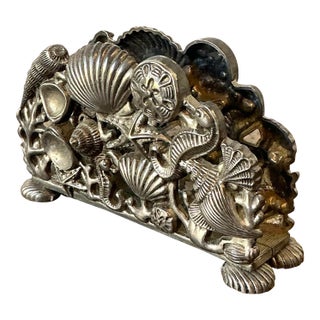 Vintage Coastal Cast Metal Undersea Napkin Holder For Sale