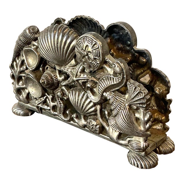 Vintage Coastal Cast Metal Undersea Napkin Holder For Sale